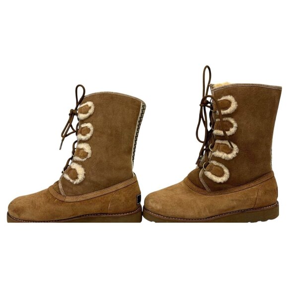 UGG Womens Sz10 Versatile Lace-Up "Rommy" Shearling-Lined Brown Suede Boots - Picture 6 of 10